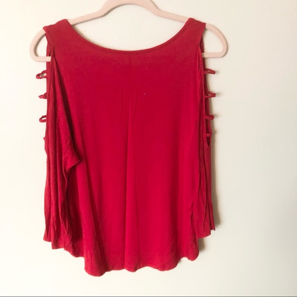 Soho New York & Company Red Strappy Open Long Sleeve Soft Tee Top - Picture 2 of 8